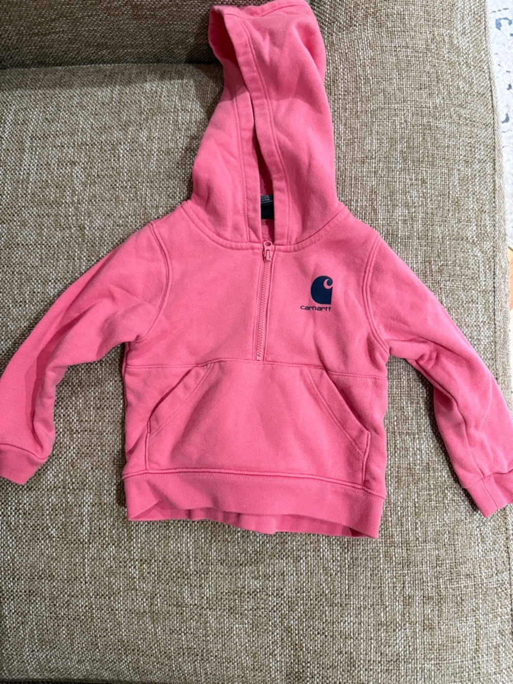 Carhartt Baby Pink Half-Zip Hooded Sweatshirt with Logo